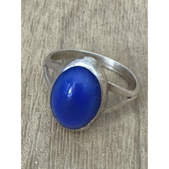 Sterling Silver Blue Lapis Oval Ring Elegant Vintage Jewelry Bohemian Chic SZ 7 - Picture 2 of 7